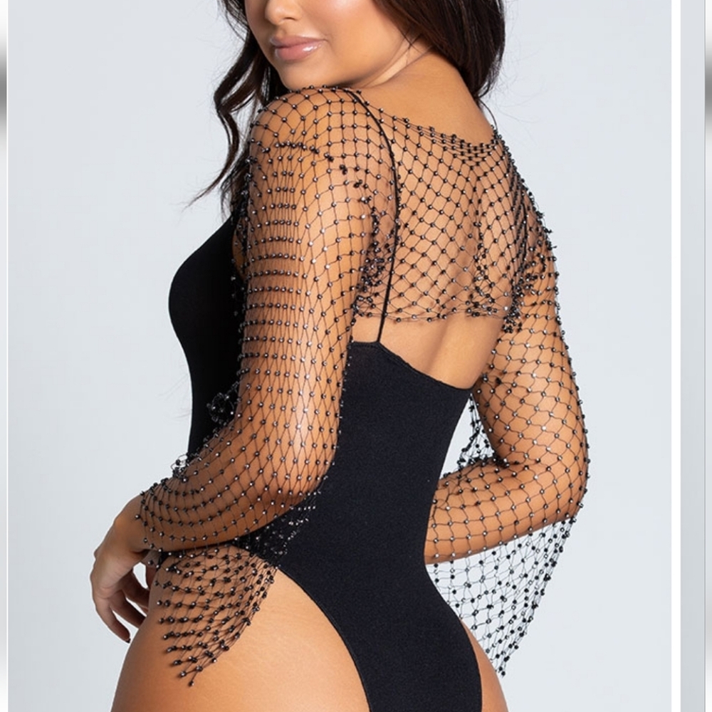 Sheer Mesh Rhinestone Crop Top - Picture 3 of 3